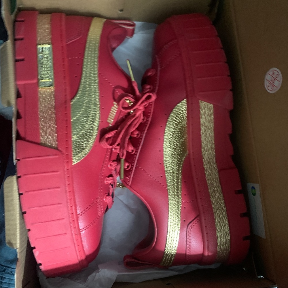 Puma red platform fashion sneakers